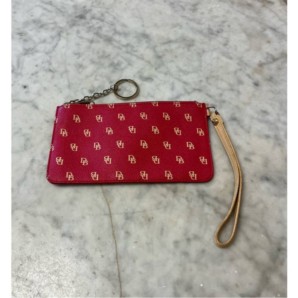 Dooney & Bourke monogrammed red coated canvas wristlet